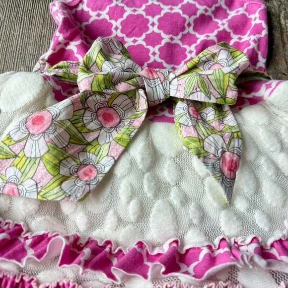 Giggle Moon Ruffle Dress Set Pink Floral Outfit Girls 24M Boutique - Picture 3 of 8